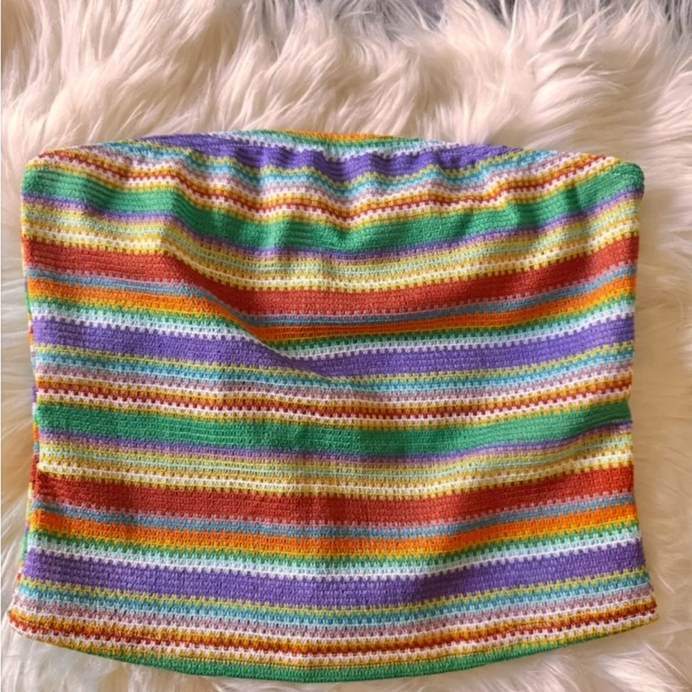 SHEIN Boho Bandeau Tube Top Strapless Knit Crop Y2K Summer Size Large - Picture 7 of 14